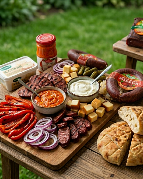 Balkan Mezza plank met lepinja, ajvar, kajmak en vleeswaren