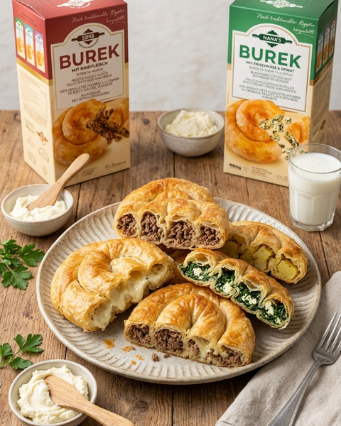 Balkan Burek Mixbox met vlees, kaas, spinazie en aardappel