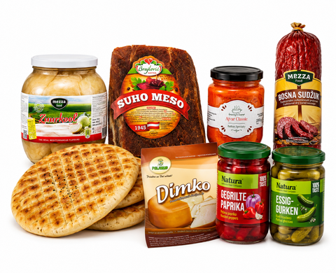 Gerechten: Balkan Mezza Plank met lepinja, ajvar, kajmak en vleeswaren
